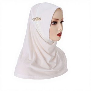 Hiyab blanco de gasa con broche de diamantes de imitación para mujer, uso diario, pañuelo islámico de color sólido, tela ligera. - Product Image 2