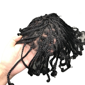 Cheveux tressés torsadés noirs pour hommes, toupet 100% cheveux humains indiens, pièce en PU avec nœuds simples, toupet - Product Image 6