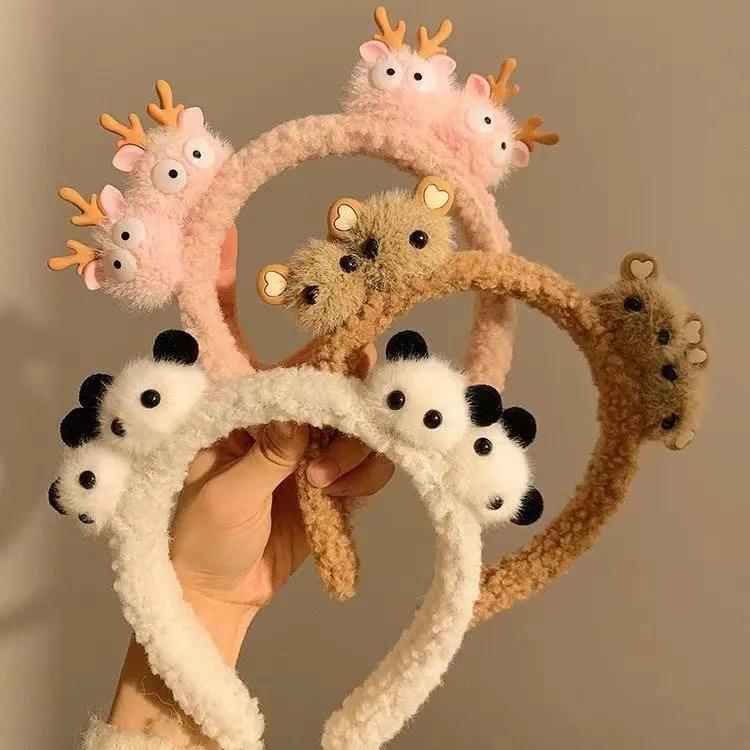 Internet Celebrant Cute Panda Hair Band Bear Plush Face Wash All-Match Furry Headdress Customizable Headband