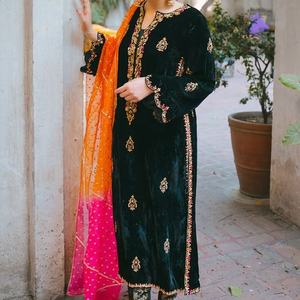 2021 élégant Long-Style parole longueur Kurta pantalon belle Applique paillettes dentelle décoration taille naturelle fête/mariage - Product Image 1