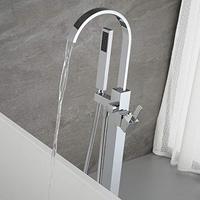 Robinet de baignoire indépendant chromé, robinet de salle de bain en laiton à poser au sol, douchette à commande unique.