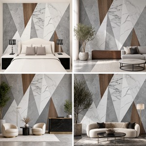 Panneau mural triangulaire personnalisé en toile huilée, motif géométrique marbre et bois - Product Image 4