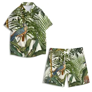 2024 Desen New Men's Hawaiian Beach Print Set Single row Button Short Sleeve Sports Set Men's Casual Set