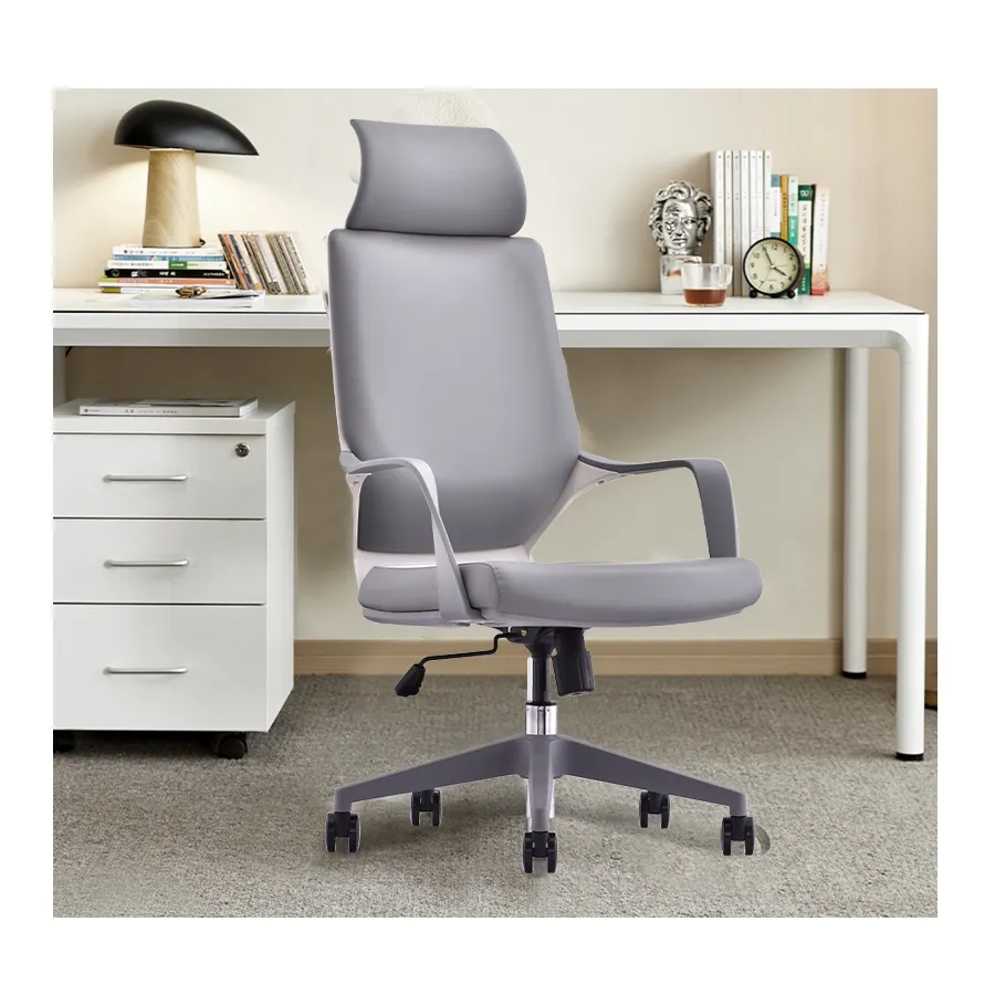 Silla ejecutiva ergonómica de cuero PU para interiores, sillón de oficina con respaldo alto para ordenador, venta al por mayor