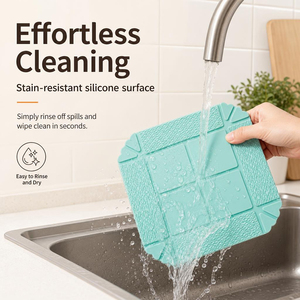 2 in 1 Collapsible Silicone Mat <b>Heat</b> Resistant Foldable Storage Tray Food Grade Non-Slip Trivet <b>Pad</b> for Kitchen Picnic Camping - Product Image 4