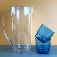 Ensemble de 4 tasses de 2700 ml, carafe à eau en acrylique épaissi, pichet en plastique transparent incassable, gobelets assortis, couvercle réutilisable écologique