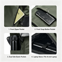 Sac à dos élégant pour ordinateur portable avec rabat, logo personnalisable disponible, résistant à l'eau, multiples poches de rangement pour les trajets professionnels