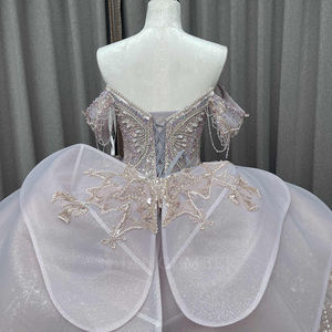 Vestido de Quinceañera Lsmc129 con Corsé, Falda de Princesa, Apliques de Encaje, Diseño de Hombros Descubiertos y Cola de Capilla Vintage - Product Image 6