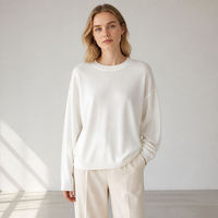 Pull en maille blanc décontracté d'hiver à épaules tombantes, respirant, en fil slub, à manches longues et col rond, OEM ODM