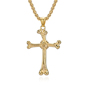 Retro punk style stainless steel bone cross necklace, <b>titanium</b> steel niche, unique, unisex pendant accessory. - Product Image 1