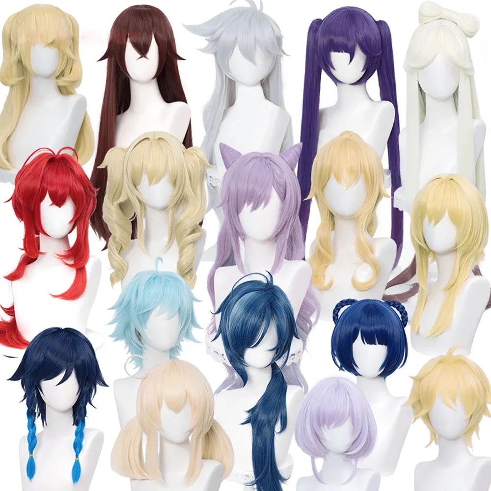 Peruca de cabelo sintético genshin para meninos e meninas, peruca fantasia da série cosplay de anime