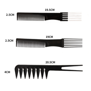 Venta al por mayor portátil de plástico negro salón de peluquería peine de pelo conjunto Pin cola peine de dientes anchos peine - Product Image 4