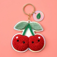 Porte-clés cerise en plastique personnalisé, porte-clés mignon en forme de fruit, breloque de sac en chenille acrylique, logo de designer personnalisé, cadeau Kawaii pour les gourmets