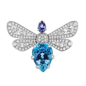 Mode Sieraden Koper Kristal Luxe Zirkoon Insecten Broche Engelenvleugels Gradiënt Transparante Vlinder Broches