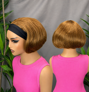 # 4 Pelucas cortas tipo pixie color marrón miel, de cabello humano, con diadema, para mujeres, sin pegamento, sin encaje. - Product Image 1