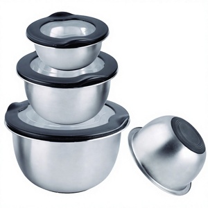 ชุดชามสแตนเลสกันลื่น 3 ชิ้น พร้อมฝาปิดใส - Product Image 1