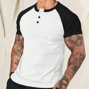 Venta al por mayor Slim cuello redondo manga corta brazo Color a juego Casual transpirable hombres camiseta - Product Image 3