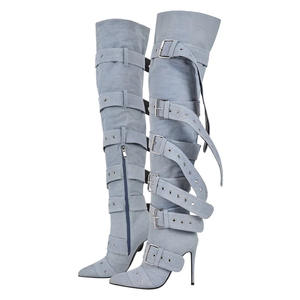 Bottes longues à talon haut de style européen et américain, sexy, pour soirée, club, avec fermeture éclair, bout pointu, au-dessus du genou, pour l'hiver et l'automne - Product Image 5