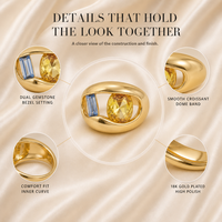 Bague Cœur Irrégulière à Deux Pierres en Acier Inoxydable Plaqué Or PVD 18K pour Femme, Idéale Mariage et Fêtes, Étanche, Hypoallergénique, Poli Miroir, Tendance