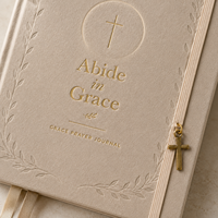 Carnet de Prières LABON en Cuir Végétalien Beige Sable avec Croix Dorée, Couverture Rigide, Coffret Cadeau