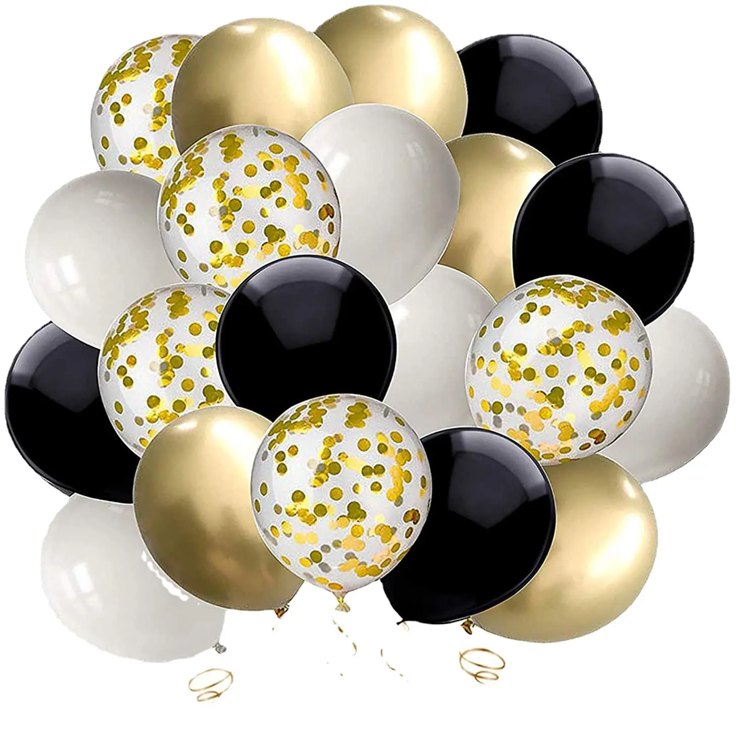 AIMI Balões De Festa Preto e Ouro Confetti Balões 50 Pack 12inch Branco Látex Partido Balão Set Fita De Ouro Casamento Aniversário