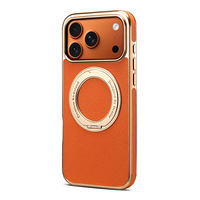 Étui de téléphone portable en cuir véritable de vachette électroplaqué anti-chute avec support et aimant pour iPhone 17 Pro Max