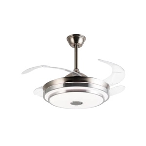 Modern designer crystal LED lamp retractable leafless electric cooling fan <b>remote</b> <b>control</b> <b>ceiling</b> fan hotel stainless steel - Product Image 1