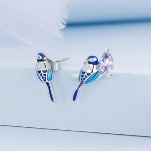 Pendientes de tuerca de Plata de Ley 925 con diseño de pájaros para mujer, joyería de circonia cúbica púrpura, con diseño de pájaros delicados, para regalo, BSE691 <span class=keywords><strong>Bamoer</strong></span> - Product Image 2