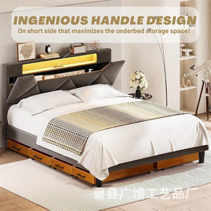 Plateau de rangement en bois sous le lit avec poignées, organisateur de vêtements rectangulaire multifonctionnel pour la chambre à coucher et l'usage domestique - Product Image 4