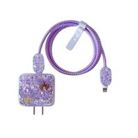 Housse de protection en TPU à paillettes papillon pour iPhone 16 15 14 20W Chargeur Câble de données Wrap-Nouveaux accessoires de téléphone portable