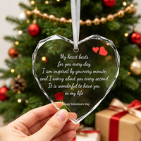 Pendentif de Noël en cristal transparent en forme de cœur, à personnaliser, imprimé UV, pour décoration de sapin de Noël, souvenir