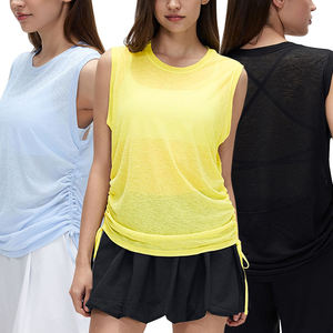 Débardeur de yoga <span class=keywords><strong>sans</strong></span> manches à séchage rapide pour <span class=keywords><strong>femme</strong></span>, en fil slub léger, coupe ample, idéal pour la course et le fitness estival - Product Image 1