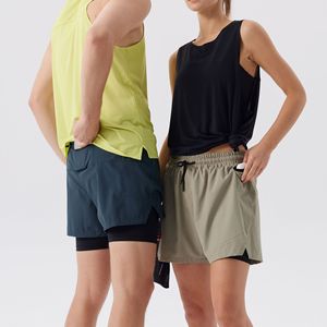 Lan Lichi Men's Double <b>Layer</b> Sports Shorts Breathable Quick Dry Running Fitness Shorts Summer Outdoor Wear <b>Mid</b> Waist Spandex - Product Image 2