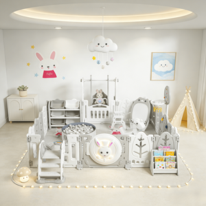 Parc <span class=keywords><strong>de</strong></span> jeu pliable en HDPE indispensable pour bébés et tout-petits, avec un style doux et naturel - Product Image 3