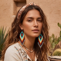 Boucles d'oreilles pendantes Go2boho multicolores à pampilles perlées avec imitation perle et crochets plaqués argent, bijoux bohèmes pour soirée
