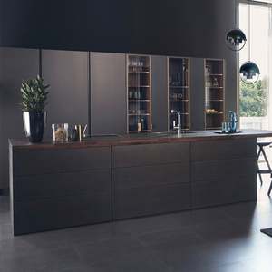 Usine directe de Chine, design moderne, luxe, MDF stratifié, armoires de cuisine modulaires personnalisées en laque noire mate avec robinet - Product Image 2