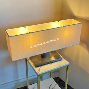 מודרני שחור מתכת מרובע בד אהיל מנורת שולחן