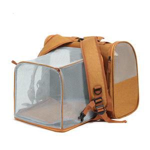 Sac de transport souple en cuir pour chats avec fenêtre en maille respirante, fermeture éclair, marron, forme carrée, sac à dos rigide - Product Image 6