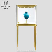 Vitrine haute MASTER en verre, cadre vertical en acier inoxydable doré, vitrine à bijoux en verre trempé, vitrine antivol