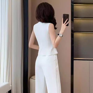 Women's Vest And Wide Leg Pants Suit Solid Color Polyester Satin Breathable Summer Fashion Set - Product Image 4