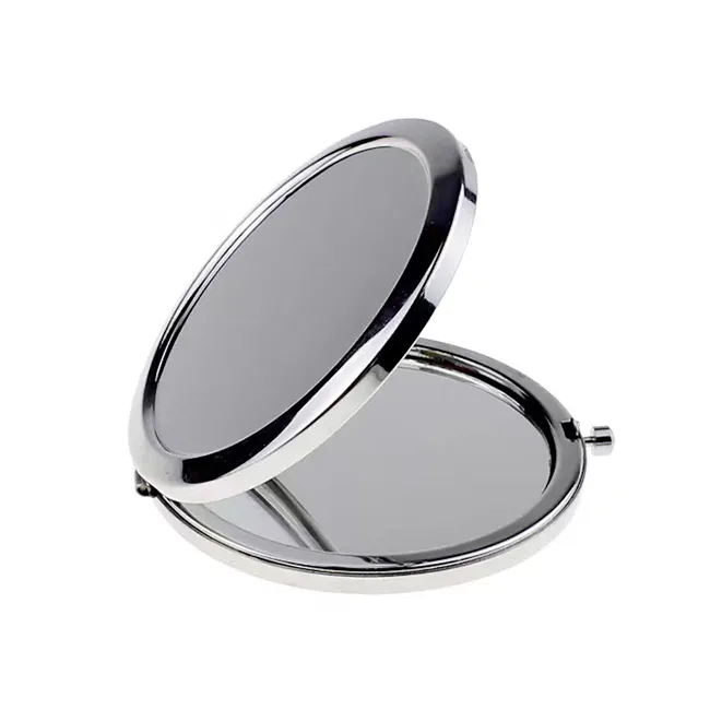 makeup double sided metal mirror silver plating engraving logo folding make up mirror