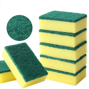 价格便宜批发绿色黄色厨房海绵双面清洁百洁布清洁海绵餐具清洁