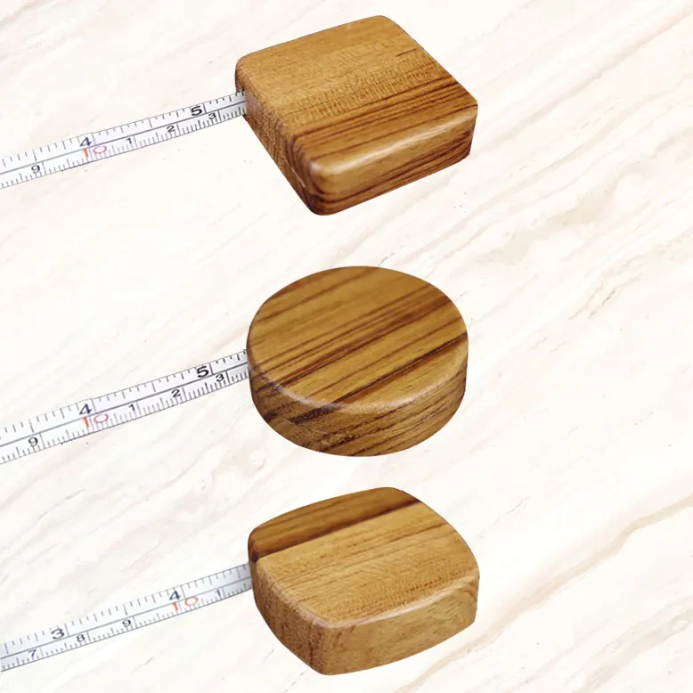 Mini Self-Shrinking Iron Core Tape Measure Wooden Mini Customizable Tape Measure with Key Chain