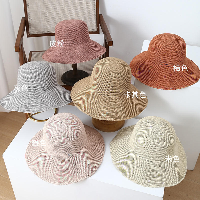 Vintage French Paper Straw Hat Wide Brim for Sun Protection Casual