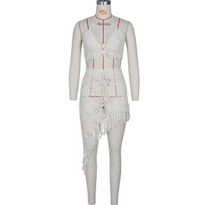 NUOVO ARRIVO Gonna all'Uncinetto con Frange Due Pezzi Abbigliamento da Spiaggia Abito in Cotone - Product Image 4