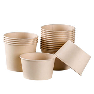 Mangkuk kertas Kraft dapat terurai sekali pakai kertas putih mangkuk bulat untuk mangkuk sup untuk Salad - Product Image 6