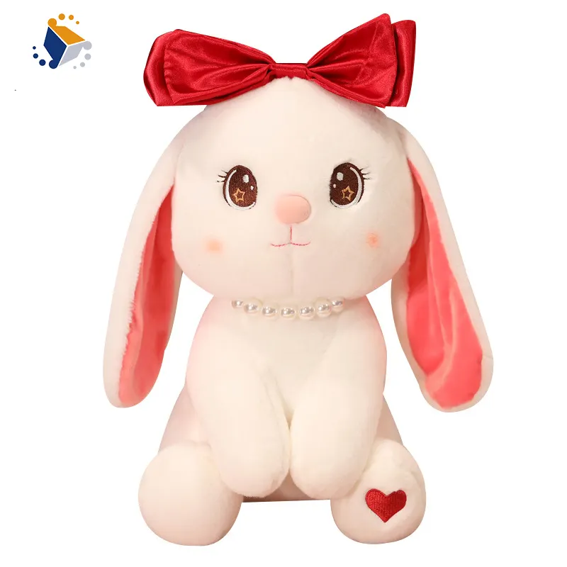 wholesale custom pillow birthday gift plush toy little white rabbit Cute Bow Bunny manufacturer for kids baby gifts