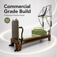 Máquina de Pilates Reformer de Madera de Nogal Natural, Combo de Media Torre, con Rieles de Longitud Completa y Resortes