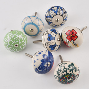 <b>Ceramic</b> Cabinet <b>Knobs</b> Round Spherical French Style Printed Durable <b>Drawer</b> Handle Single Hole - Product Image 3