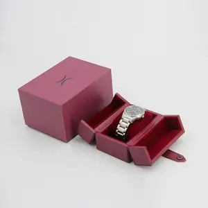 Luxury red leather packing watch gift box pu leather square wooden watch gift packaging box for men women watches